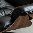 Top Black Grain Leather, Mid Century Chaise Lounge Chair and Ottoman, Modern Chair Classic Design, Walnut Wood, Heavy Duty Base Support for Living Room Office