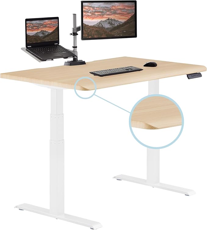 Vari ComfortEdge 48x30 Inch Electric Standing Desk – Height Adjustable Sit Stand VariDesk with Memory Presets, Sloped Edge, 220 LB Capacity + Tool-Free Assembly (Light Wood)