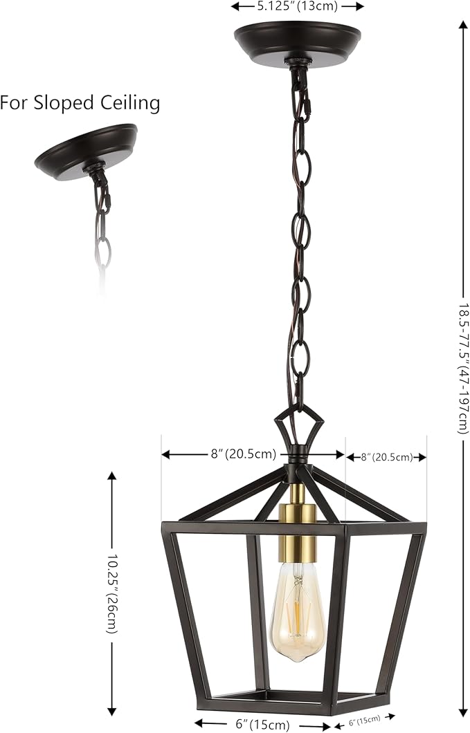 JONATHAN Y JYL7618C Pagoda 8" 1-Light Vintage Farmhouse Iron Chain Pagoda LED Pendant Minimalist, Rustic, Industrial, Classic, Living Room, Dining Room, Bedroom, Foyer, Oil Rubbed Bronze/Brass Gold