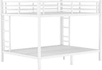 Queen Over Queen Bunk Bed for Adults, Teens, Heavy Duty Bunk Beds with 2 Ladder and Safety Guardrails, Adults Bunk Beds with Noise-Reducing Rubber Stoppers, Easy Assemble, White