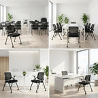 2 Pack Stackable Conference Room Chairs with Paddle Folding Office Foldable Desk Chair Mesh Back and Arms for Conference Meeting Guest Reception Home Office Training Room Chair Black