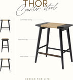 Thor Wicker Premium Solid Wood Counter Stool 24", Backless Counter Height Seating with Hand-Knitted Rope, Eco-Friendly Modern Design (Midnight Charcoal)
