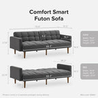 mopio Aaron 76.8" Couch, Small Futon Sofa Bed, Sleeper, Loveseat, Mid Century Modern Futon Couch, Sofa Cama, Couches for Living Room, Bedroom (Dark Grey Fabric)