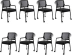 8PK Office Guest Chairs No Wheels | Ergonomic Lumbar Support and Thicked Seats Cushion, Desk Chair with Adjustable Mesh Back for Waiting Room School Church Reception，Black