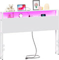 Full Sized Headboard with 2 Tiers Storage Shelves, Sturdy and Stable Headboard with Charging Station, USB Ports and LED Light for Full Bed Frame, White