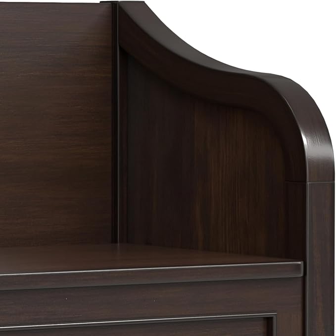 SIMPLIHOME Connaught Entryway Storage Bench - 30 inch Wide Solid Wood Small Storage Seat in Chestnut Brown, Traditional Bench for Entryway or Living Room with Lift-Up Lid and Decorative Trim