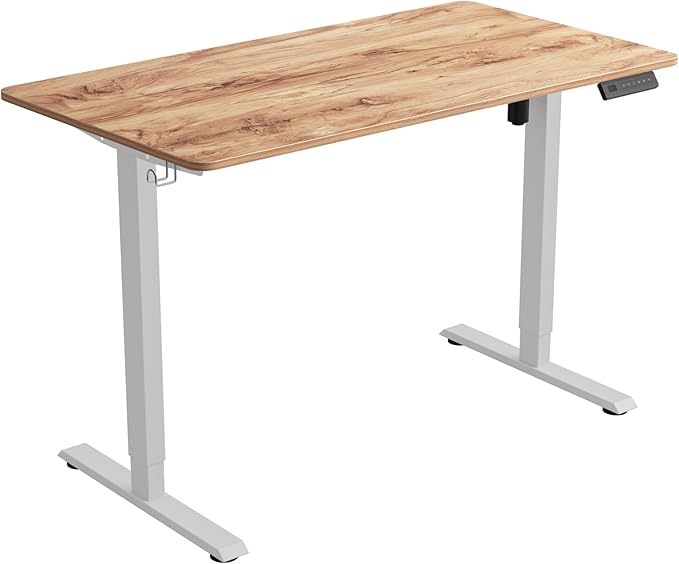 FEZIBO One-Piece Standing Desk Adjustable Height Stand up Home Office Desk, 55x24 Inch Electric Standing Computer Desk, with 4 Memory Presets, Headphone Hook, Light Rustic