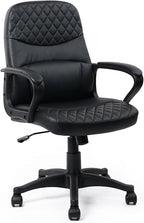 CLATINA Office Chair - Mid Back Leather Computer Desk Chair with Wheels, Ergonomic Executive Swivel Chair with Lumbar Support, Armrest for Home Office Black, 4 Pack