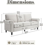 Kingfun 3 Seater Couch, Mid Century Modern Sofa with Rolled Arms and Deep Seats, Fluffy Comfort for Living Room, Apartment, Easy Assembly, Beige