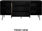 NTC MOSSIC Large Sideboard with 2 Doors and 3 Drawers, Buffet Cabinet with Natural Rattan and Metal Legs, Modern Storage Cabinet for Living Room, and Hallway, Effortless Assembly - Burnt Black