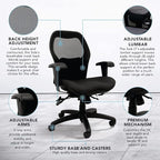 Seating Sola LT Ergonomic Office Chair | Comfortable Mid Back Computer Chair | Back Support Office Chair | Ultra-Soft | Ergonomic Lumbar Support Chair | (Sapphire Blue)