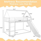 Bunk Bed with Slide for Kids,Bunk Bed Twin Over Twin, Metal Junior House Low Bunk Bed, Toddler Floor Bunk Beds Frame with Guardrail for Kids, Convertible Slide and Ladder Noise Free(New White)