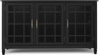 SIMPLIHOME Connaught Solid Wood 60 inch Wide Traditional Wide Storage Cabinet Buffet in Black for The Living Room, Entryway and Family Room