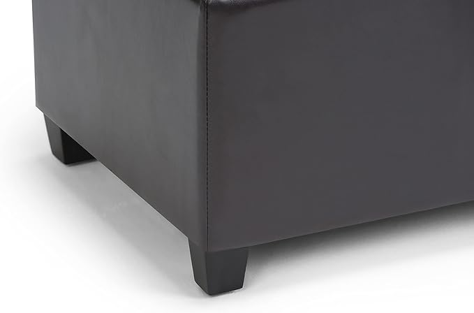 SIMPLIHOME Sienna 33 inch Wide Transitional Rectangle Storage Ottoman Bench in Tanners Brown Vegan Faux Leather, Assembled, For the Living Room, Entryway and Family Room