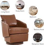 CIMOTA PU Leather Swivel Accent Chairs Set of 2, Modern Barrel Armchairs with 360° Swivel Base and Pillow, Upholstered Club Chairs for Living Room/Reading/Office, Brown