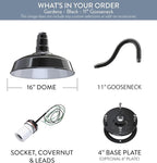 Steel Lighting Co. Gardena Barn Light | Outdoor Wall Mounted | 16" Dome | 11" Gooseneck | Farmhouse Light Made in America | Black Exterior/White Interior