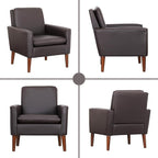 Lohoms Faux Leather Accent Chair, Upholstered Living Room Armchair, Comfortable Reading Leisure Chairs for Bedroom, Guest Room, Waiting Room Furniture Seat- Brown