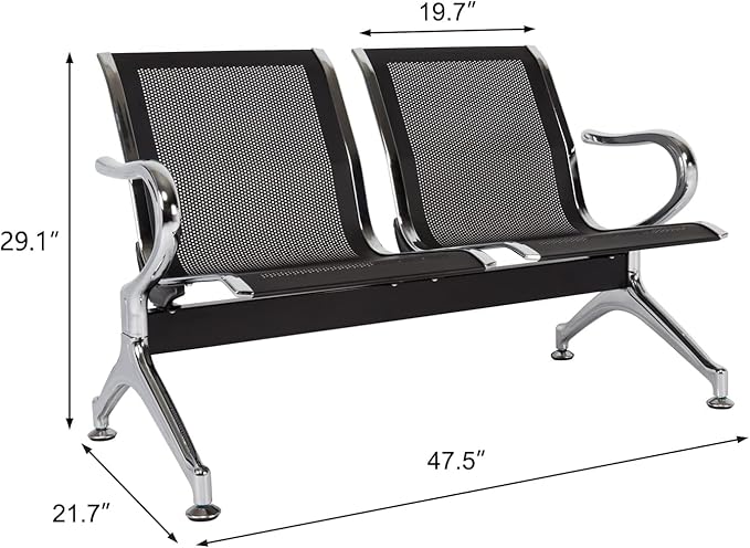 Kinsuite 5-Seat Office Guest Chairs & Reception Chairs - Waiting Room Chairs Airport Reception Seat Bench, Guest Chairs with Arms Lobby Bench Seating for Office Bank Airport Hospital, Black