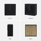mopio Blake Storage Cabinet, Small Modular Accent Display Sideboard Buffet Cabinet with Storage, Media Console Credenza, for Kitchen, Coffee Bar, Pantry, Living Room (Black Oak Arched, Set of 2)