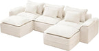 Hobestluk 120" Cloud Modular Sectional Couch 3-Seater Sofa with Ottomans U Shaped Couch Deep Seat Sofa with Removable Cover Large Sofa for Living Room (Beige, 3-Seater Sofa with Two Ottomans)