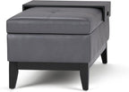 SIMPLIHOME Oregon 42 inch Wide Contemporary Rectangle Storage Ottoman Bench with Tray in Stone Grey Vegan Faux Leather, Assembled, For the Living Room, Entryway and Family Room