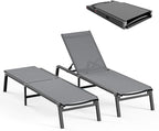 Ciokea Patio Chaise Lounge Chair, Foldable Lounge Chair for Outside, Aluminum Chairs Set of 2 with 5 Adjustable Backrest, Outdoor Pool Lounger for Poolside, Lawn, Deck, Grey