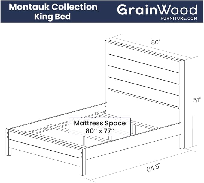 Grain Wood Furniture Montauk Solid Wood Bed, King Size, Rustic Walnut