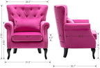 Mid Century Modern Accent Chair Upholstered Armchair Comfy Velvet Fabric Single Sofa with Tufted Wingback for Small Spaces Bedroom Living Room, Hot Pink
