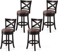 COSTWAY Bar Stools Set of 4, 26" Swivel Counter Height Bar Chairs with Copper Nails, Upholstered Seat, X-Shaped Backrest, Solid Rubber Wood Frame, for Kitchen Island Pub Bar