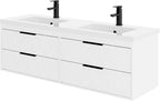 eclife 60" Bathroom Vanities Cabinet with Sink Combo, Wall Mounted Floating Cabinet W/Decor Line, Soft-Close System, 4 Extra Big Drawers, Matte Black Faucet, White