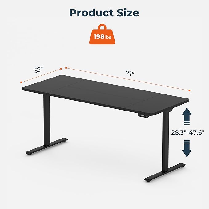 Dual Motor Standing Desk, Large Stand Up Desk, 63x28 Inches Electric Sit Stand Desks, 4 Memory Preset Adjustable Height Desks Home Office Desks(Black)