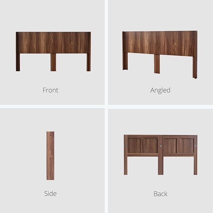 KEIKI Wooden King Size Headboard Only, 80.2" Wide Farmhouse Headboards with Wall Mounted Fluted Panel & Wingback for Bedroom, Walnut Brown
