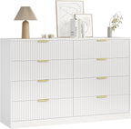 8 Drawer Dresser for Bedroom, Modern Fluted Double Dresser, 55" Wide Chest of Dressers, Wooden Beside Table for Closet, Living Room and Entryway, White