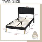 AGARTT Upholstered Platform Bed Frame Twin Size with Headboard and Footboard/Wooden Slats Support/No Box Spring Needed/Easy Assembly,Black Linen