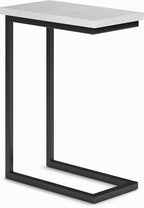 SIMPLIHOME Skyler 18-inch Wide Metal Table in White/Black, C-Shaped Industrial-Style Side Table with Genuine Marble Top for Living Room, Bedroom, or Home Office