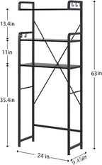 Over-The-Toilet Storage Rack with 3-Tier Shelves, Space Saver Toilet Shelf, Bathroom Storage Organizer with Hooks for Over-Toilet Storage (Black)