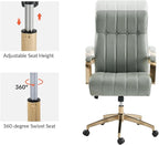 HULALA HOME Modern Executive Office Chair, Faux Leather Tufted Ergonomic Desk Chair with Gold Plated Base & Armrests, 360° Swivel Adjustable Height Tilt Home Office Chair for Work/Study