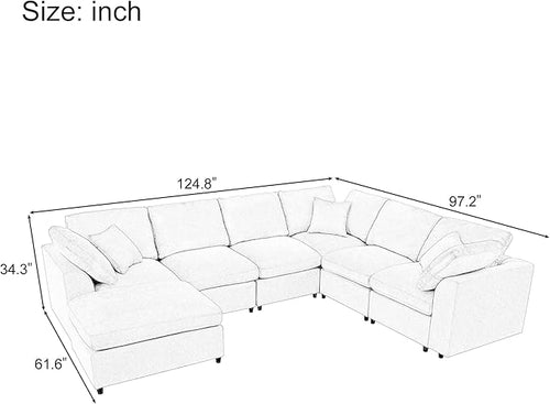 129.3" Oversized Modular Sectional Sofa, U Shaped Couch with Movable Ottoman, Large 7 Seater Corner Sofa for Living Room, Office, Spacious Space, Grey