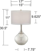 Possini Euro Design Swift Mid Century Modern Table Lamps 30.5" Tall Set of 2 Mercury Glass Chrome Double Sheer Drum Shade Decor Living Room Bedroom House Bedside Nightstand Home Office Entryway