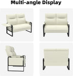 Faux Leather Loveseat, Upholstered Loveseat with Side Tray Table & Storage Pocket, Small Loveseat for Living Room, Modern 2 Seater Sofa Couch for Small Spaces, Bedroom, Beige