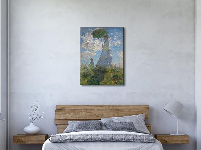 Wieco Art Woman with a Parasol Madame Monet and Her Son of Claude Monet Large Canvas Prints Wall Art Classic Oil Paintings Gallery Wrapped People Pictures Artwork for Bedroom Home Decor