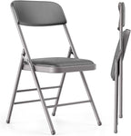 Commercial Grade Folding Chair with Padded Fabric Cushion（16"X16" |Double-hinged Legs Luxury Style|4.5kg Capacity Max Weight 150Kg for Home and Office,Indoor and Outdoor Events (2, PU-Gray)