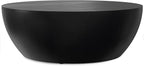 SIMPLIHOME Elmbrook Coffee Table - 34 inch Wide Solid Mango Wood Modern Industrial Round Drum Cocktail Table in Black, Sculptural Living Room Table with Low Profile Design, Assembled