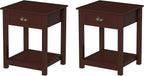 Lavish Home End Tables with Drawer - Set of 2 Sofa or Bedside Tables with Storage Shelf - Shaker Style Wooden Nightstand or Side Table Pair (Brown)