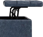SIMPLIHOME Harrison 40 inch Wide Transitional Square Large Coffee Table Storage Ottoman in Denim Blue Vegan Faux Leather, Assembled, for The Living Room and Bedroom