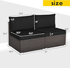 COSTWAY 2PCS PE Rattan Armless Sofa, Wicker Patio Conversation Set Chairs with Soft Cushion, Outdoor Sectional Furniture for Yard, Poolside (Black)