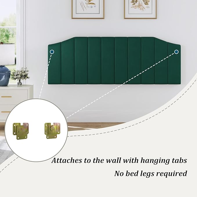 King Size Headboard Only, Velvet Upholstered Headboard King/California King Size Wall Mount and Bed Frame Mount, Featuring High-Density Sponge Padding Easy Assembly Comfort Style-Jade Green