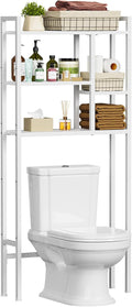 Over The Toilet Storage Rack, 3-Tier Bathroom Organizer Over Toilet, Wooden Above Toilet Storage Shelf, Space Saver, Freestanding BathroomStorage Metal Shelf, Easy to Assemble, White
