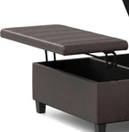SIMPLIHOME Ellis 36 inch Wide Contemporary Square Coffee Table Storage Ottoman in Distressed Brown Vegan Faux Leather, Assembled, for The Living Room and Bedroom