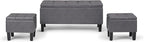 SIMPLIHOME Dover 44 inch Wide Contemporary Rectangle 3 Pc Storage Ottoman in Stone Grey Vegan Faux Leather, Assembled, for the Living Room, Entryway and Family Room